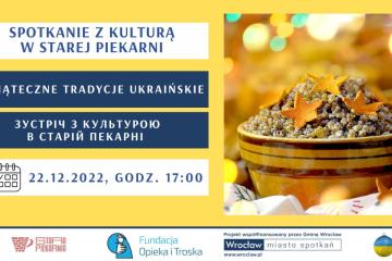 Zaproszenie na spotkanie, na fotografii znajduje się tradycyjna ukraińska kutia